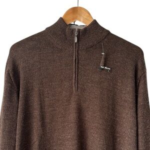 Executive Image NWT brown baby alpaca 1/4 zip knitted luxury sweater size XL